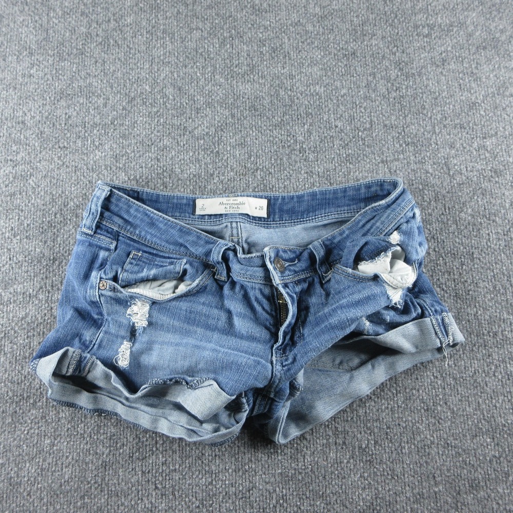 Abercrombie & Fitch Denim Shorts Womens 2 Blue Low Rise Distressed Cuffed Y2K